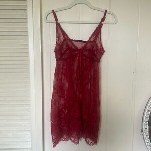 Sheer Lace Red Chemise slip y2k